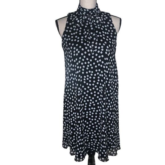 NEW Calvin Klein Black with White Polka Dots Trapeze Dress NWT - Picture 1 of 12